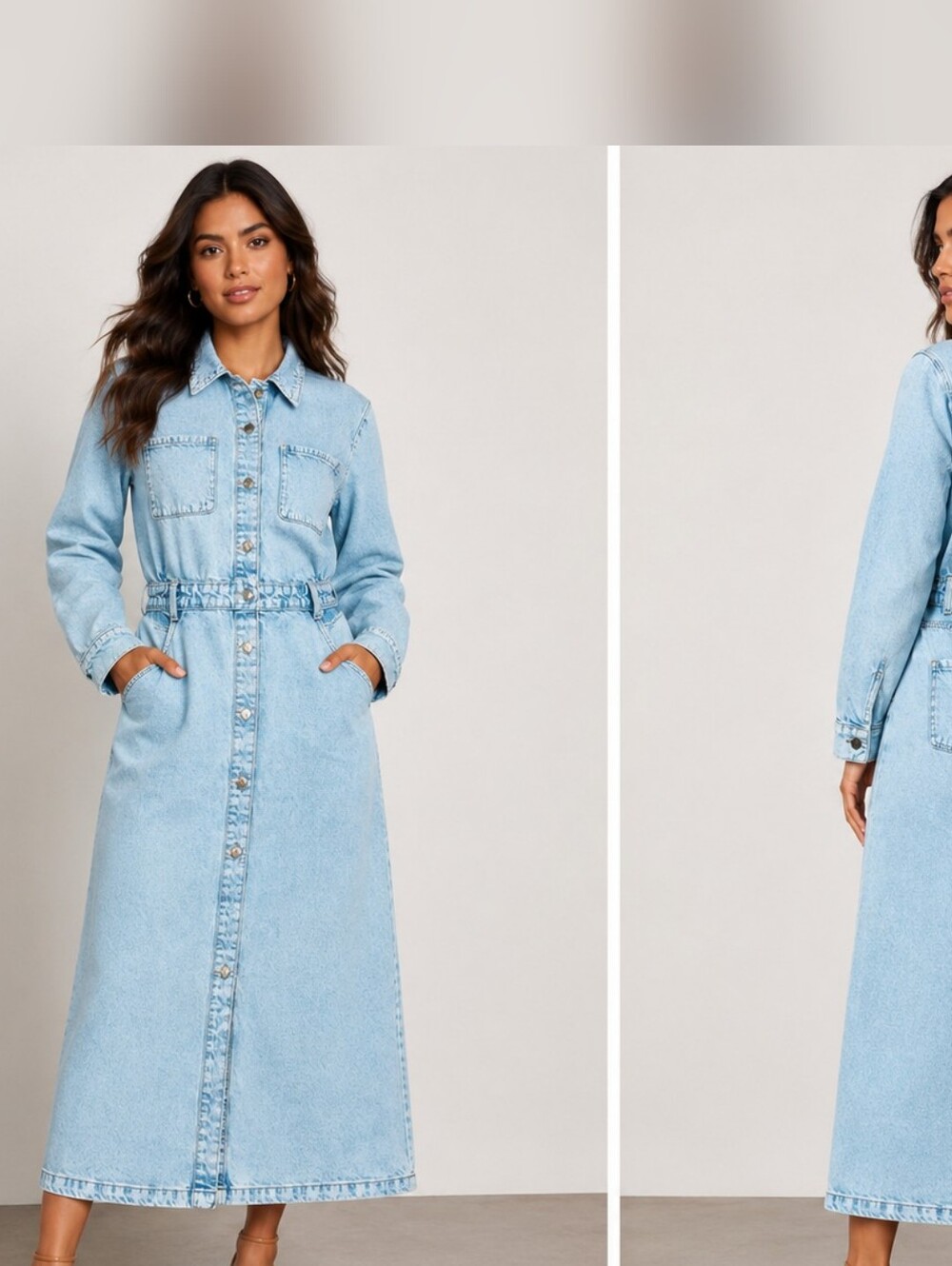 New Zara Z1975 Denim Midi Women Light Blue Dress Size Small